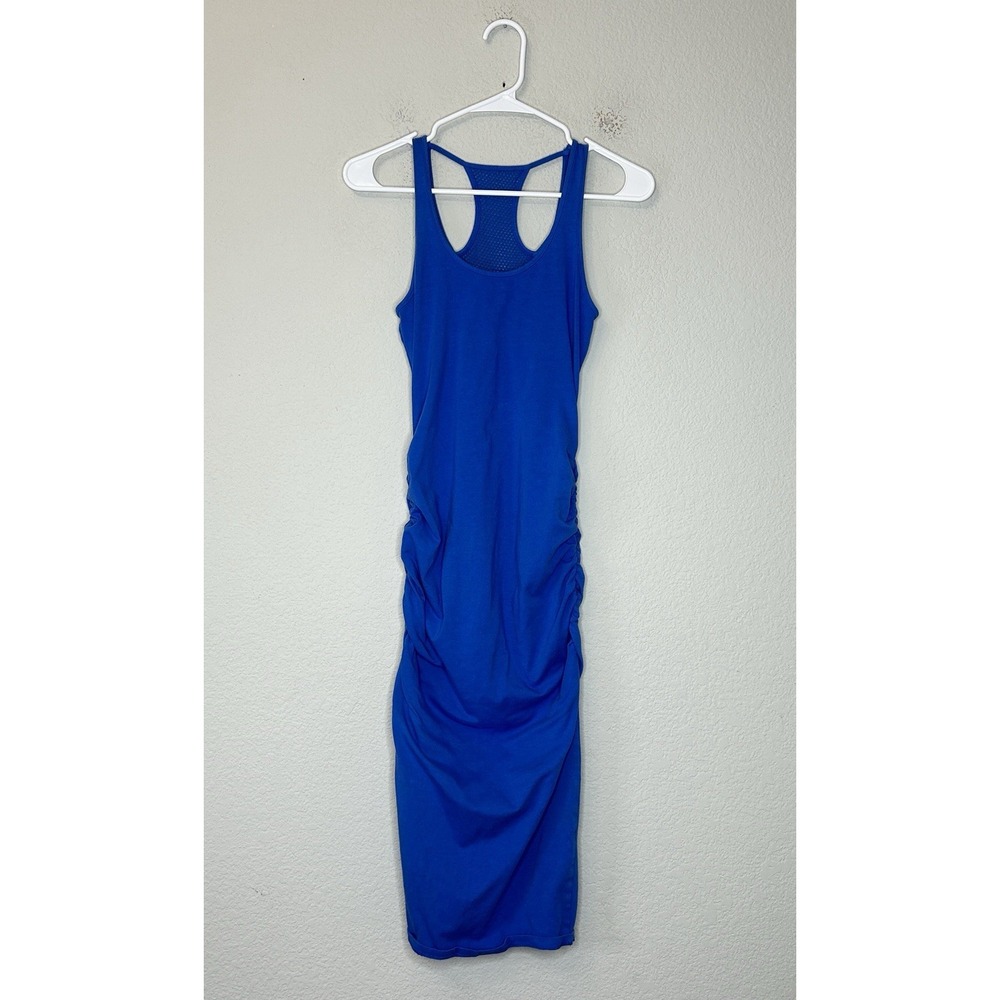 VTG Michael Stars Racerback Ruched Tank Dress Royal Blue Size S Cotton Lycra